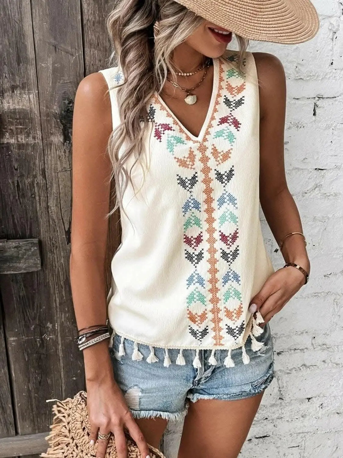 just arrived - Sheer tassel v-neck tank top