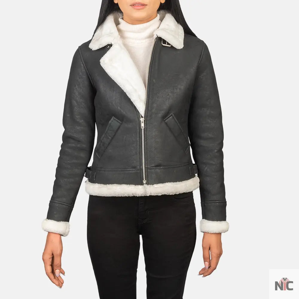 Sherilyn B-3 Black &amp;amp; White Leather Bomber Jacket