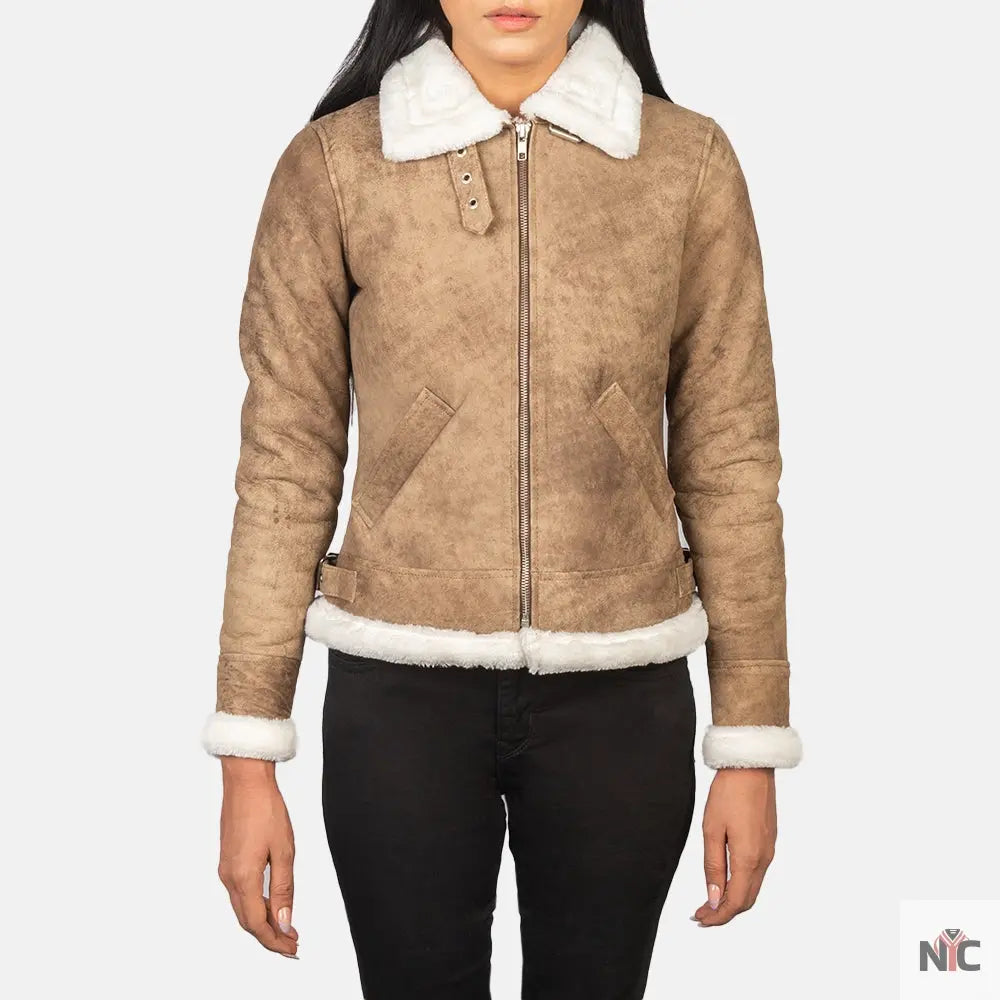 Sherilyn B-3 Distressed Brown Leather Bomber Jacket