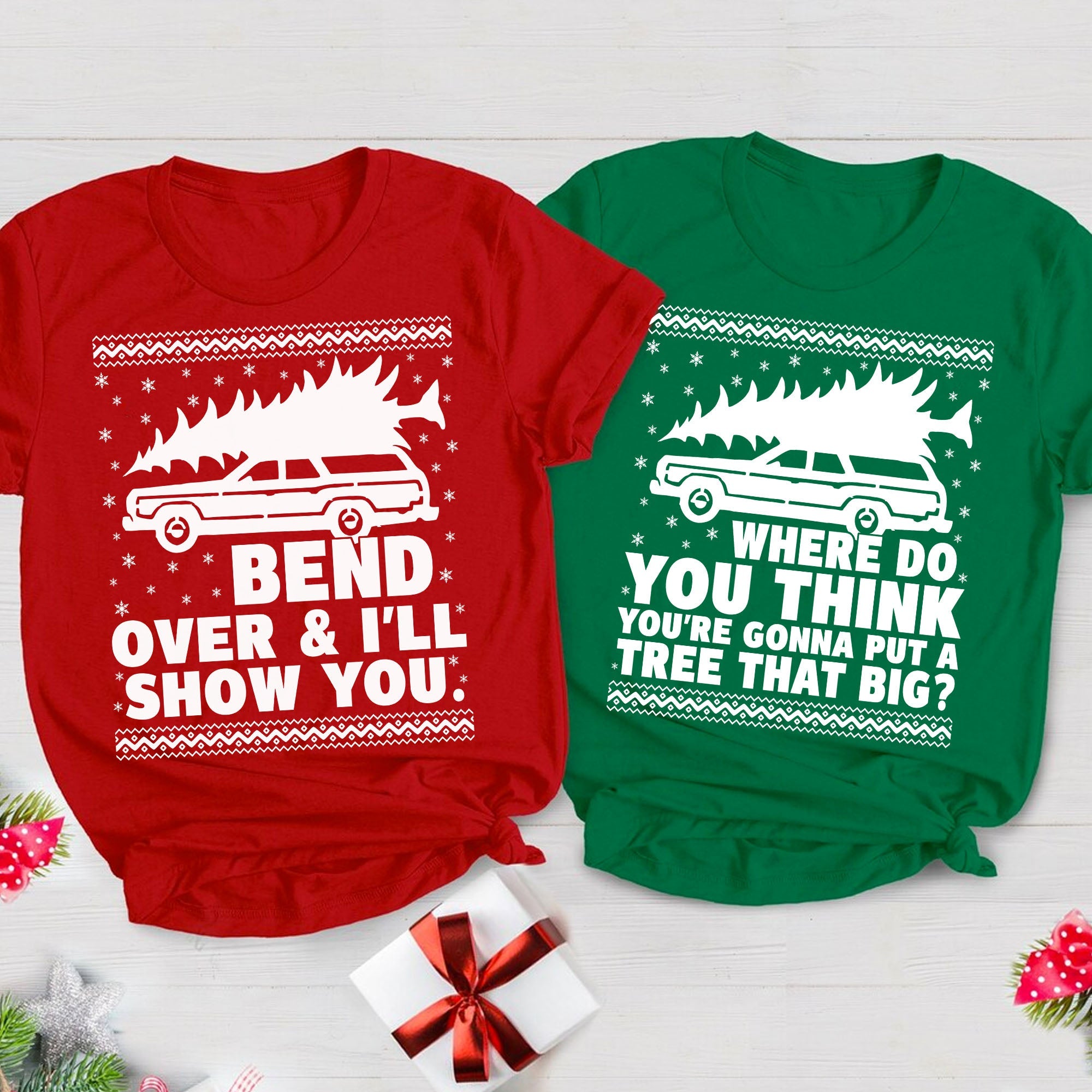 Bend Over and I&amp;#39;ll Show You, Couple Matching Funny Christmas Shirt, Personalized Custom Couple Sweatshirt C838