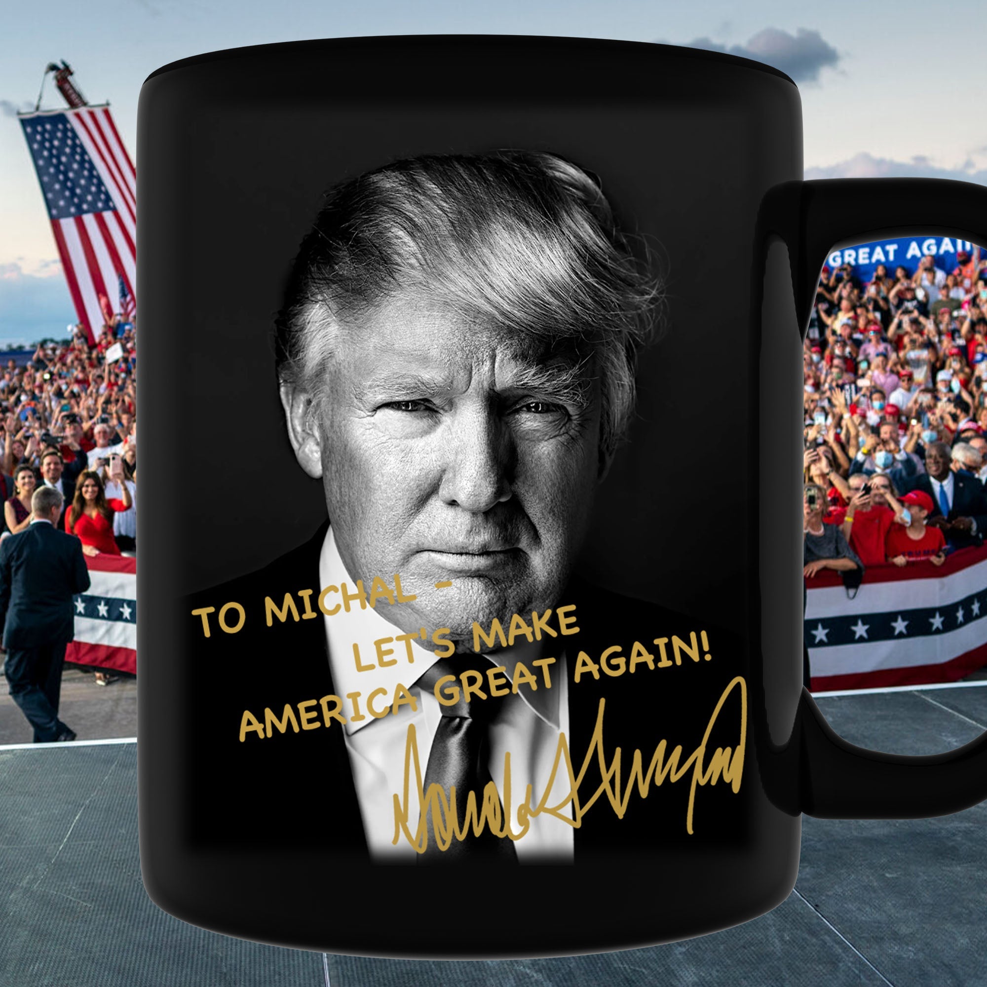 PRESIDENT DONALD TRUMP AUTOGRAPHED MUG | DONALD TRUMP HOMAGE MUG | DONALD TRUMP FAN BLACK MUG C922 - GOP