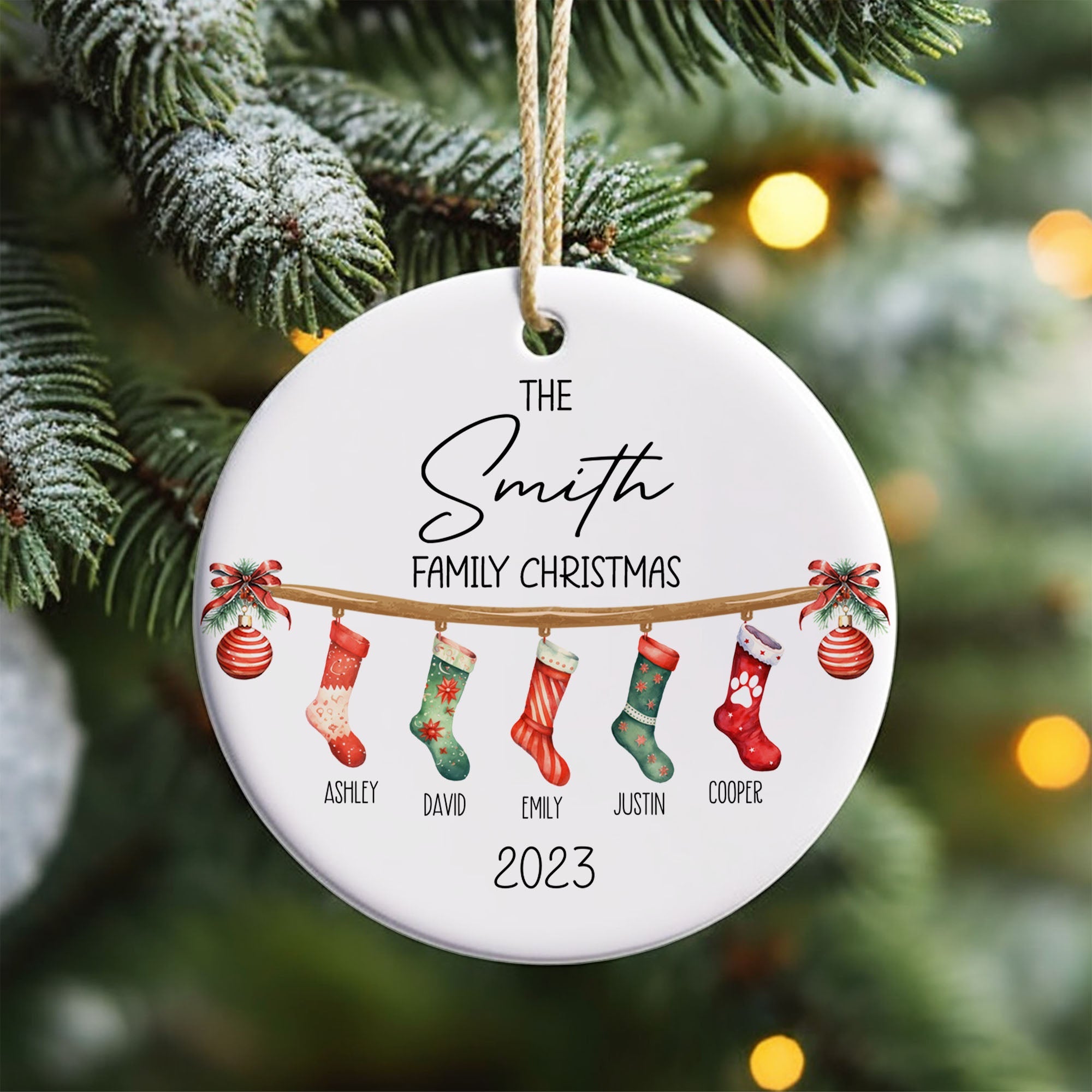 Personalized Family Christmas Hanging Stockings Ceramic Ornament Custom Photo C804