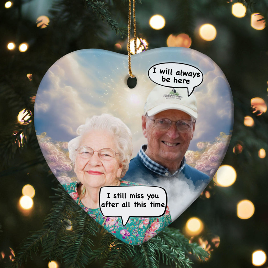 Custom Pet Photo Memorial Ornament, Conversation with Your Own Photo Heart Ceramic Ornament C552O