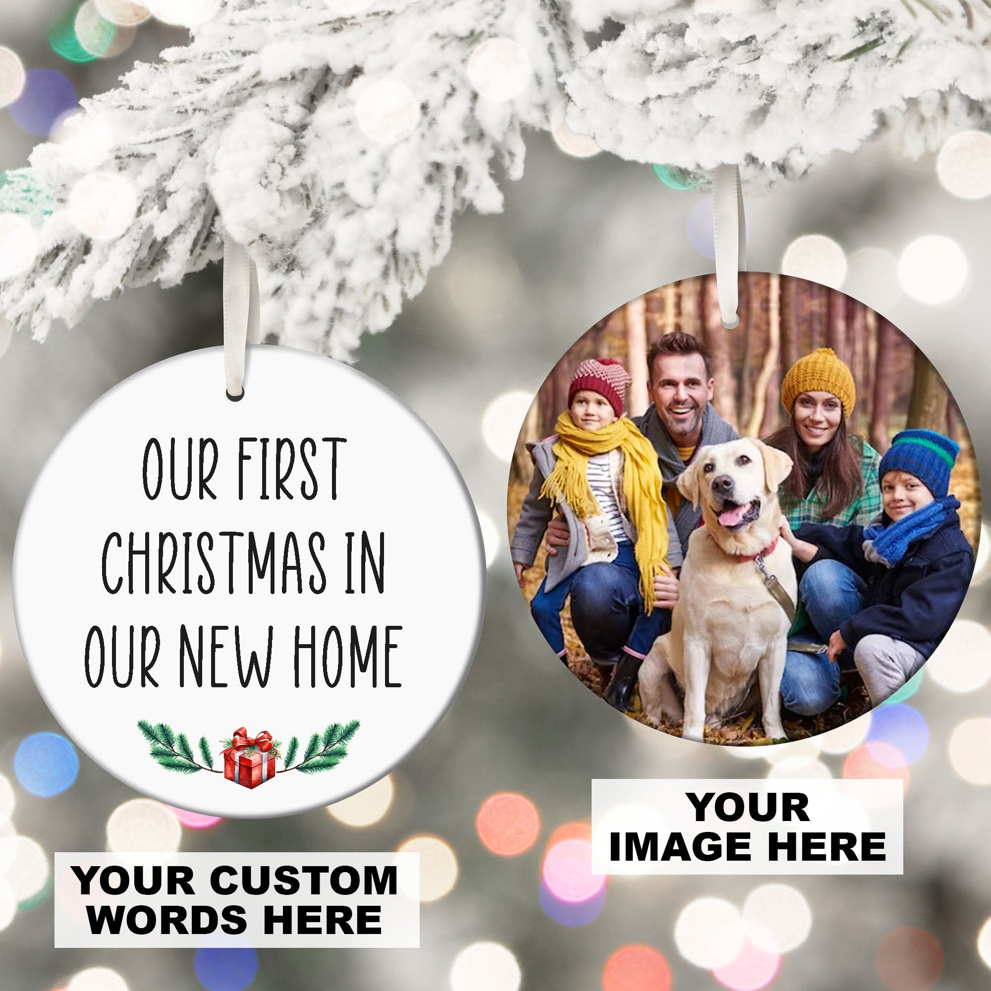 Personalized Custom Text Christmas Photo Ceramic Ornament T813