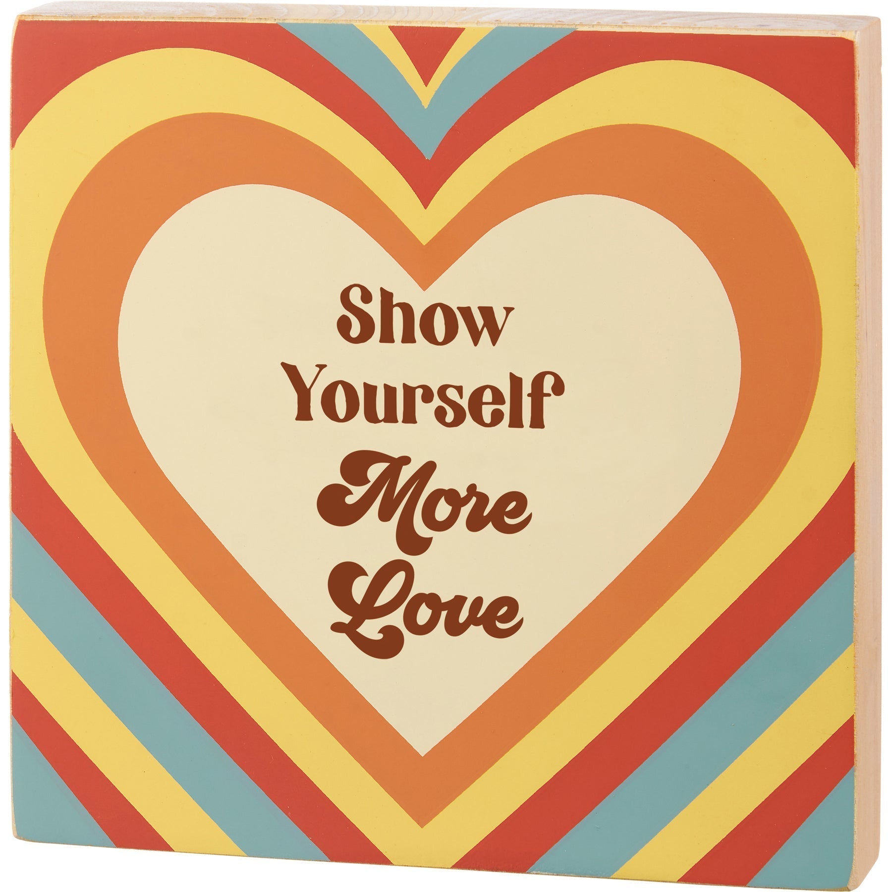 Show Yourself More Love Inspo Block Sign | Retro Hearts | 6&amp;quot; x 6&amp;quot;