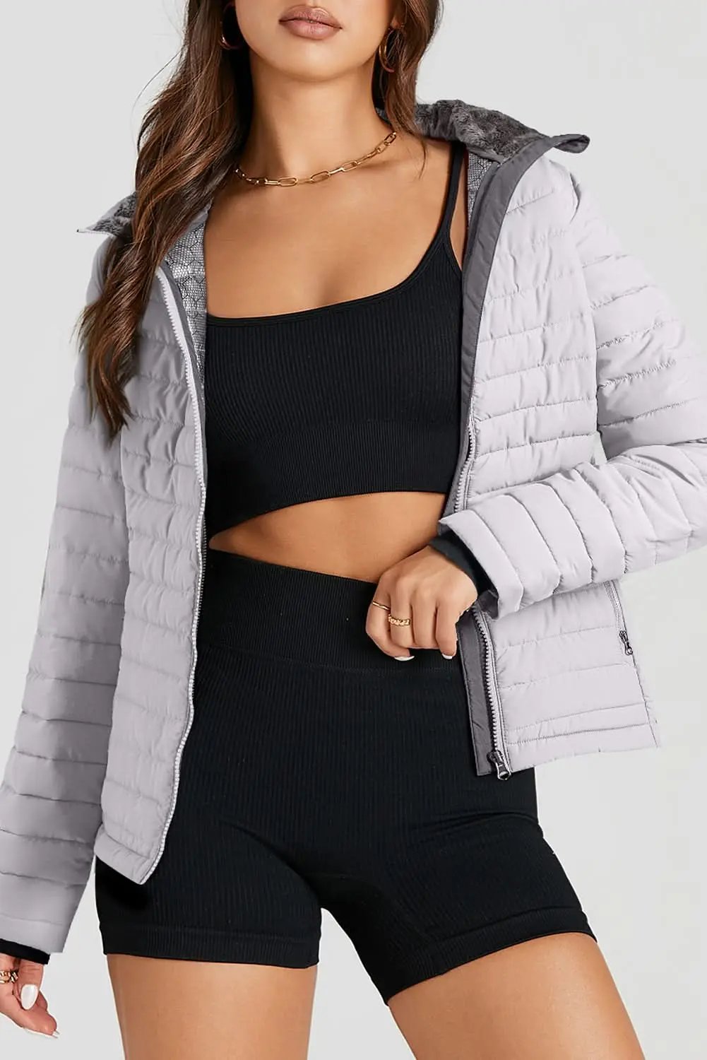 Love Salve Silvery Quilted Jacket Daily Wear Women&amp;#39;s Puffer Jacket Warm &amp;amp; Stylish