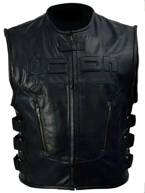 Skull Icon Black Leather Vest