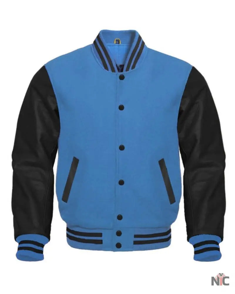 Sky Blue And Black Varsity Jacket