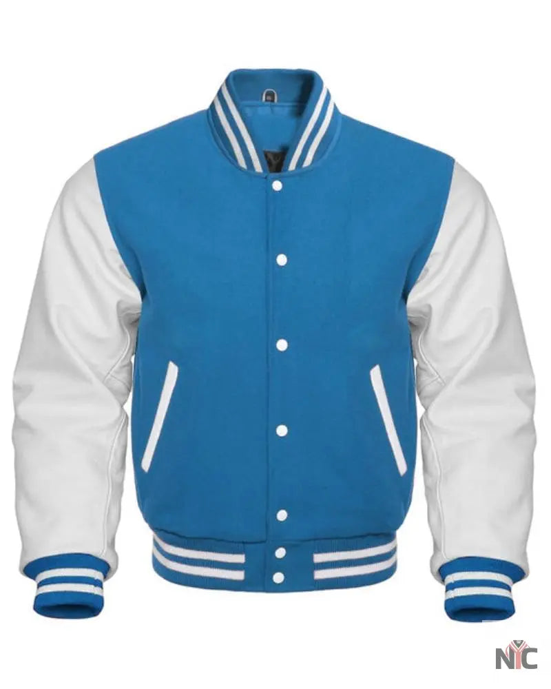 Sky Blue And White Letterman Jacket