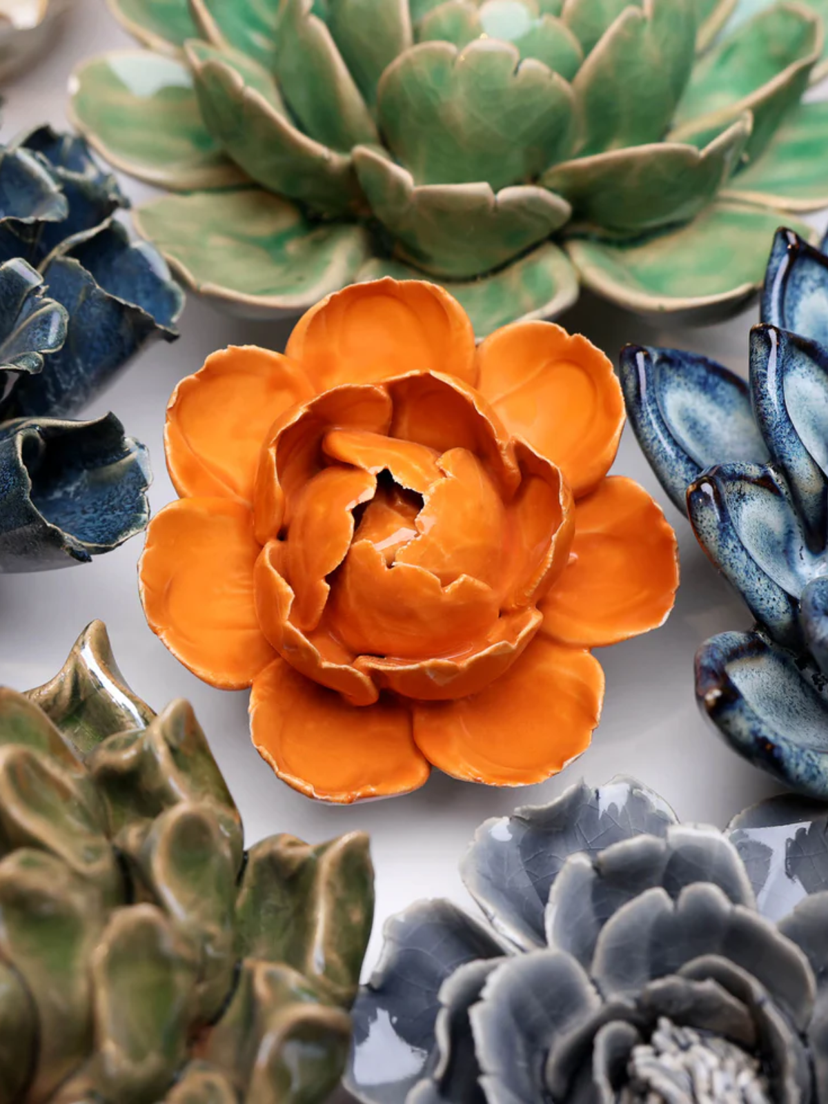 Ceramic Small Orange Peony Flower