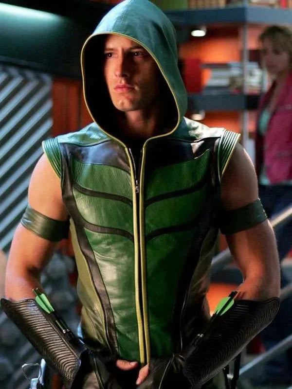 Justin Hartley Smallville Green Leather Vest