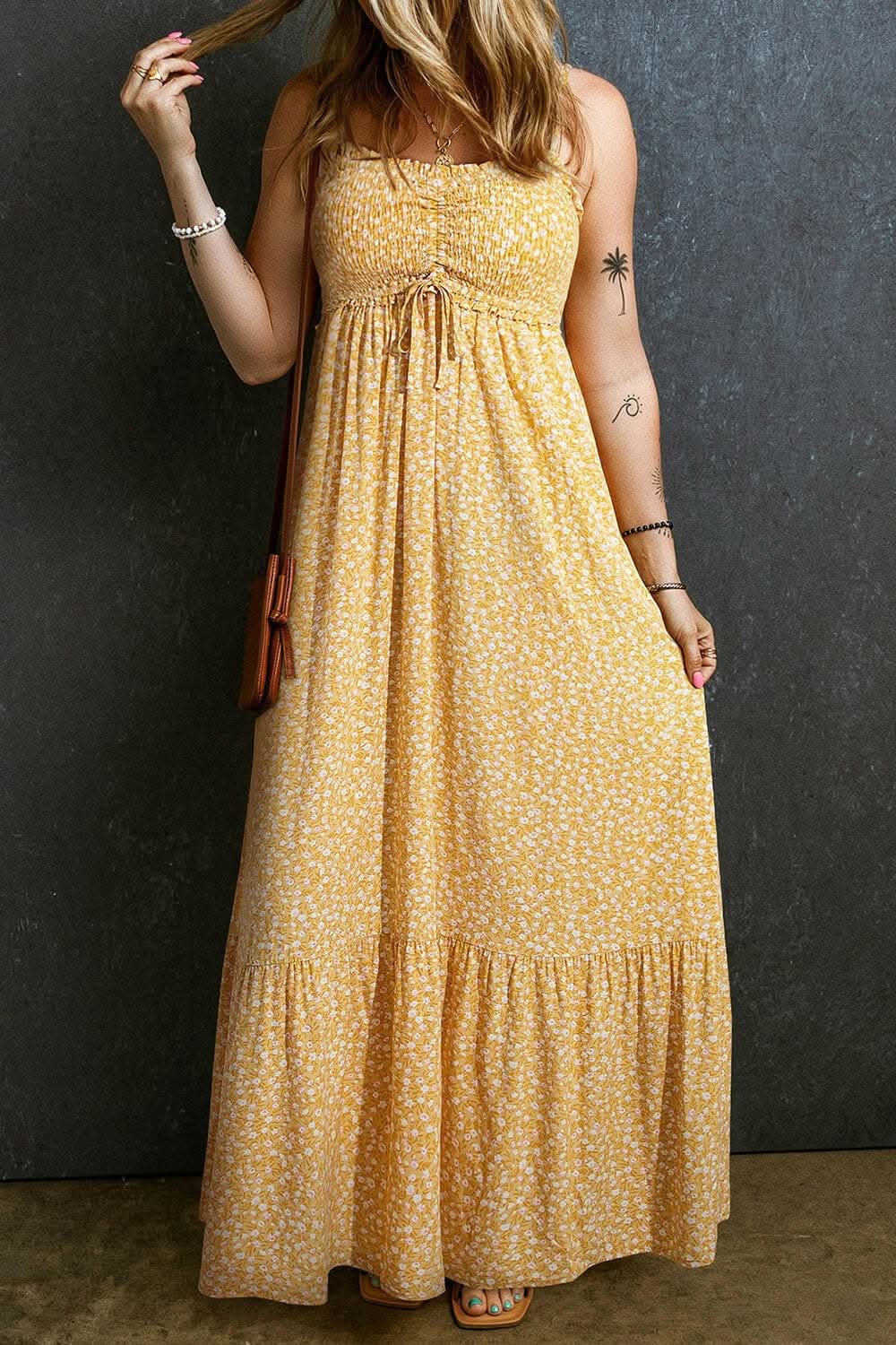 just arrived - Smocked square neck maxi dress