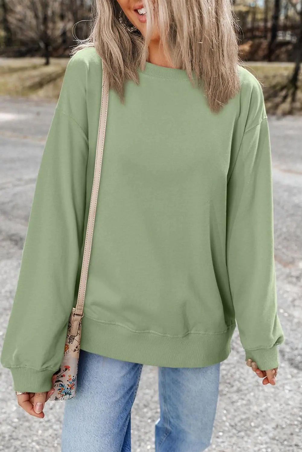Love Salve Green Drop Shoulder Women&amp;#39;s Sweatshirt Daily Casual Winter Top Soft &amp;amp; Comfy