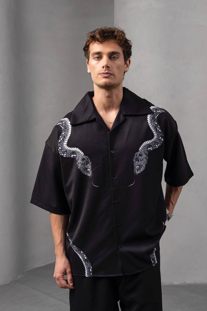Snake Print Unisex Shirt – Black Button-Up