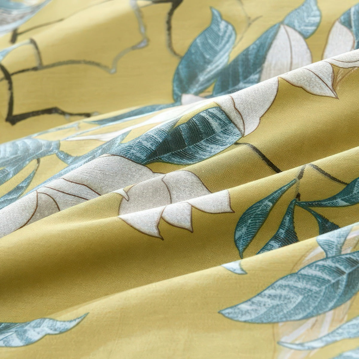 Solarosa Yellow Flower Bird Silky Egyptian Cotton Bedding Set | 3CARATS