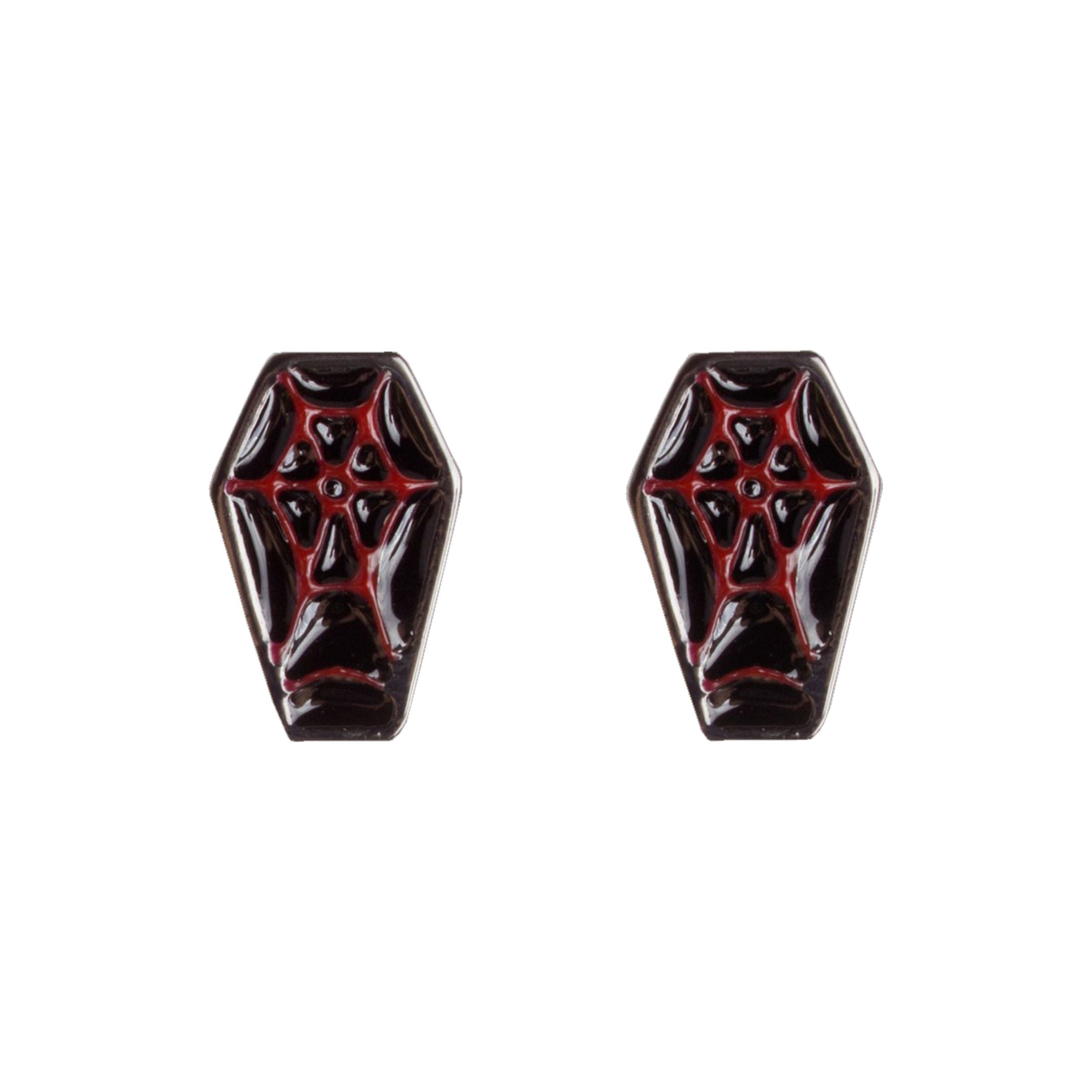 Sourpuss Red &amp;amp; Black Coffin Earrings | Gothic Studs Alternative Jewelry | Spooky Fashion Accessories