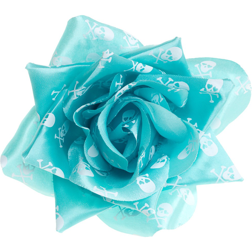 Sourpuss Turquoise &amp;amp; White Skull Rose Hair Clip | Gothic Rockabilly Pin-Up Hair Accessory