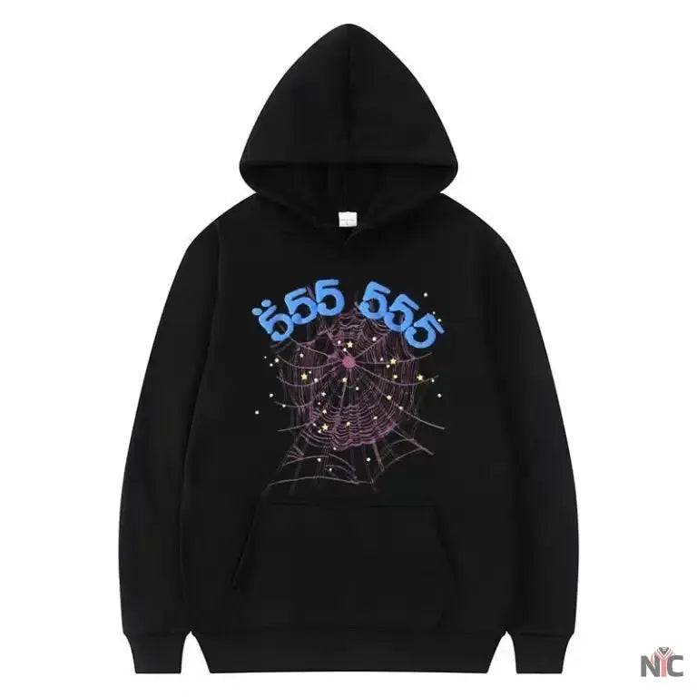 Sp5der 555555 Angel Number Men Black Hoodie