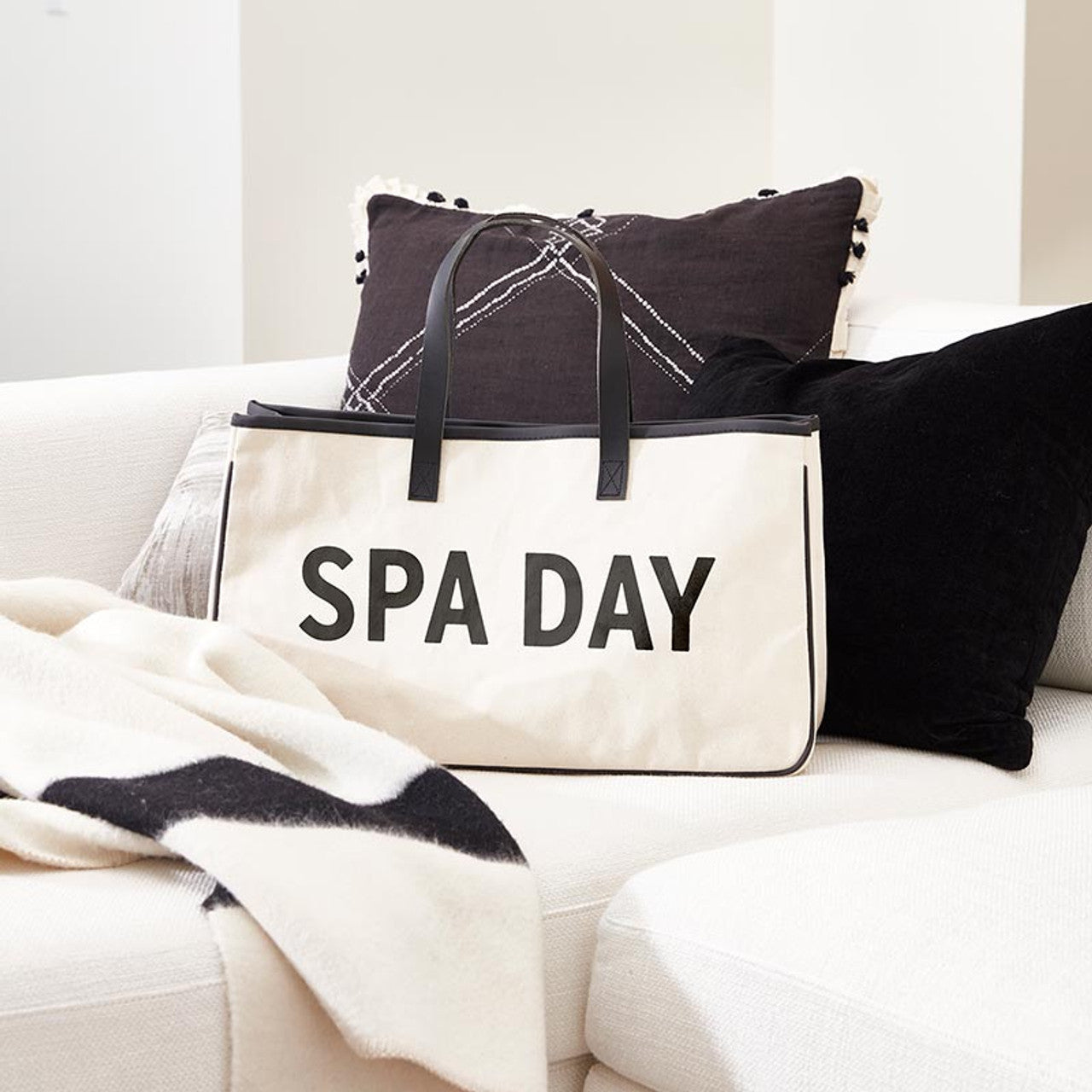 Spa Day Canvas Tote Bag | With Inside Pocket and Leather Handles