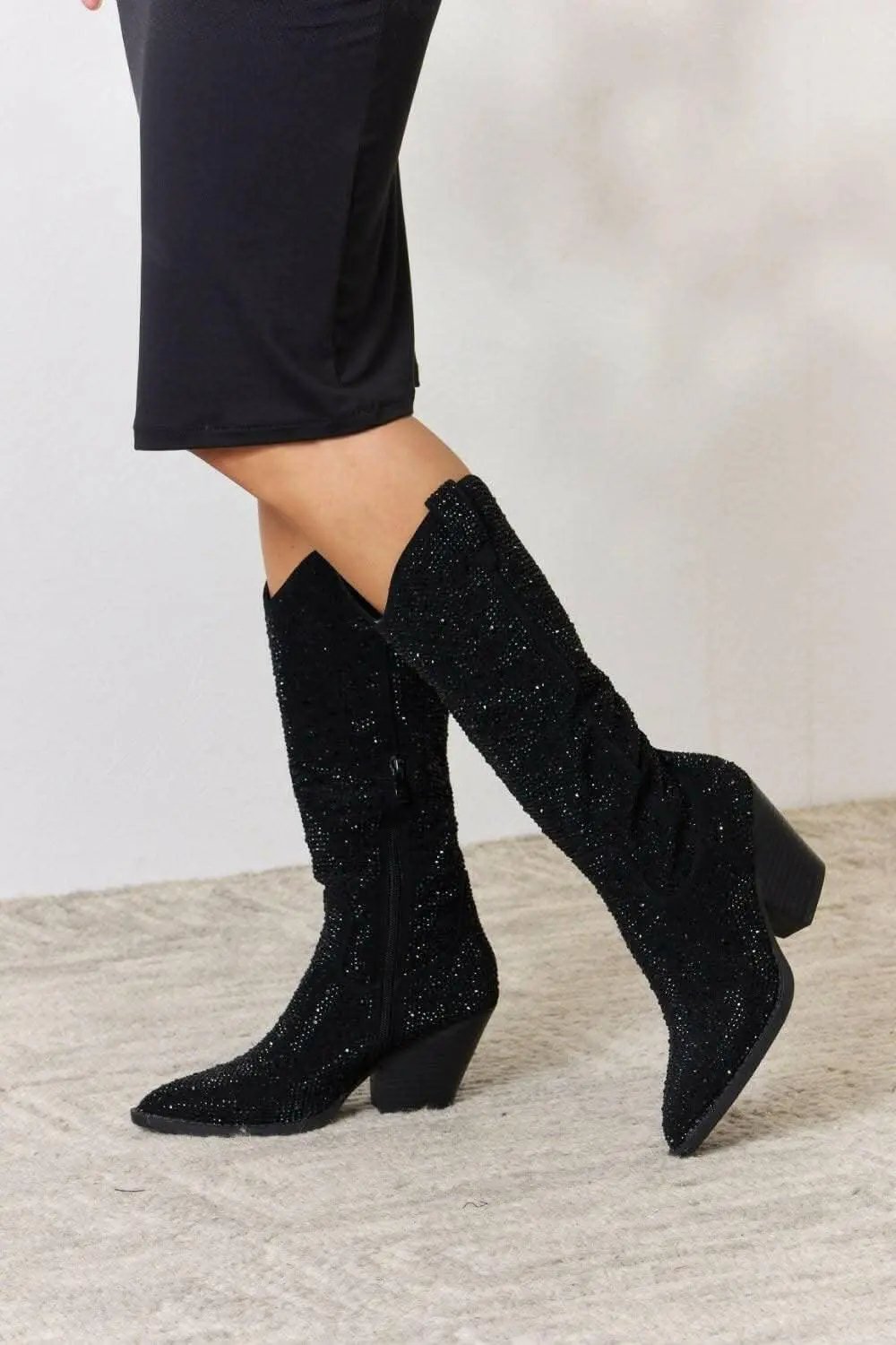 Trendsi Shoes - Sparkling Rhinestone Cowboy Boots with Knee-High Glamo