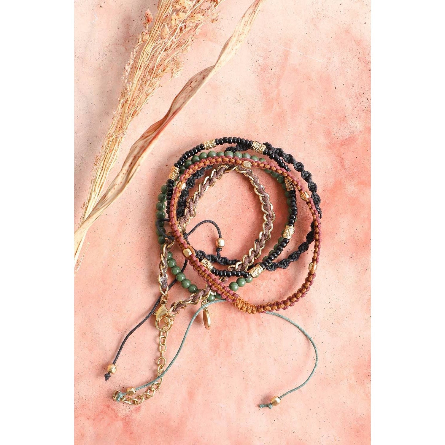 Stackable Bead and Woven Cord Bracelet | Cute &amp;amp; Trendy Adjustable Stacked Fashion Jewelry