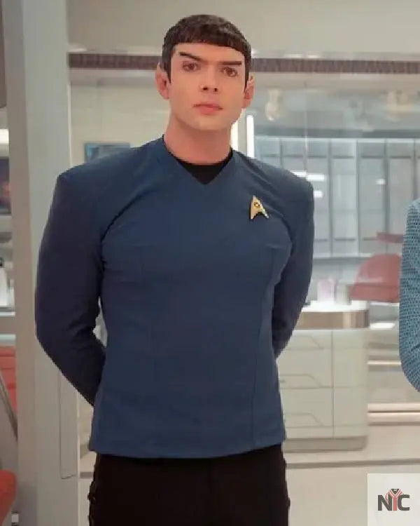 Star Trek Strange New Worlds Ethan Peck Blue Shirt
