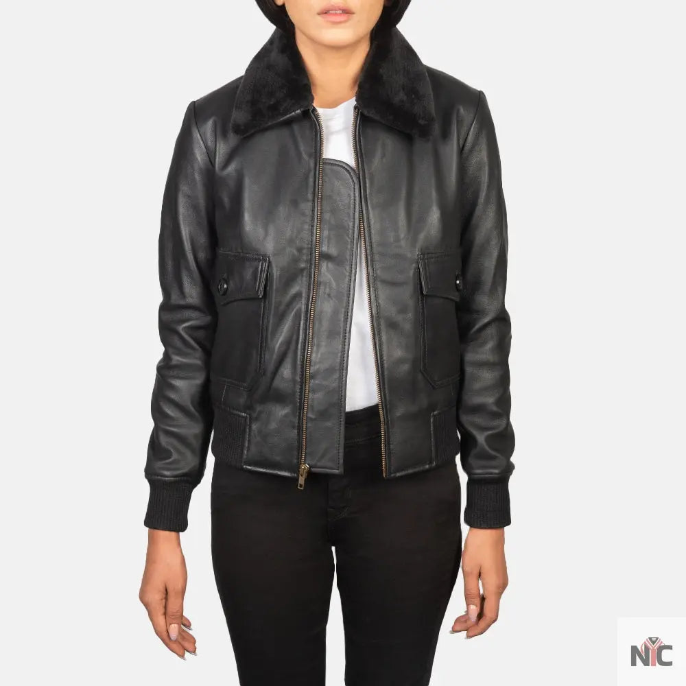 Stella G-1 Black Leather Bomber Jacket
