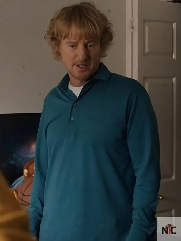Stick Owen Wilson Blue Long Sleeve Polo Shirt