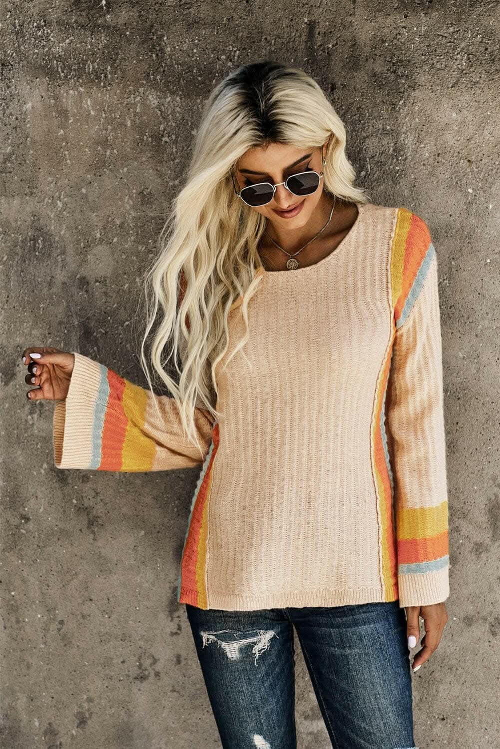 Trendsi Striped Acrylic Long Sleeve Sweater