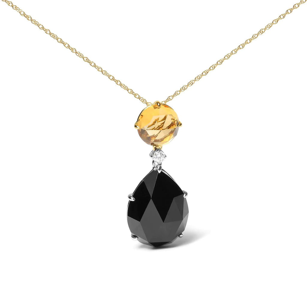 Style Loft Collection 18K White and Yellow Gold Diamond Accent and Round Yellow Citrine and Pear Cut Black Onyx Dangle Drop 18" Pendant Necklace (G-H Color, SI1-SI2 Clarity)