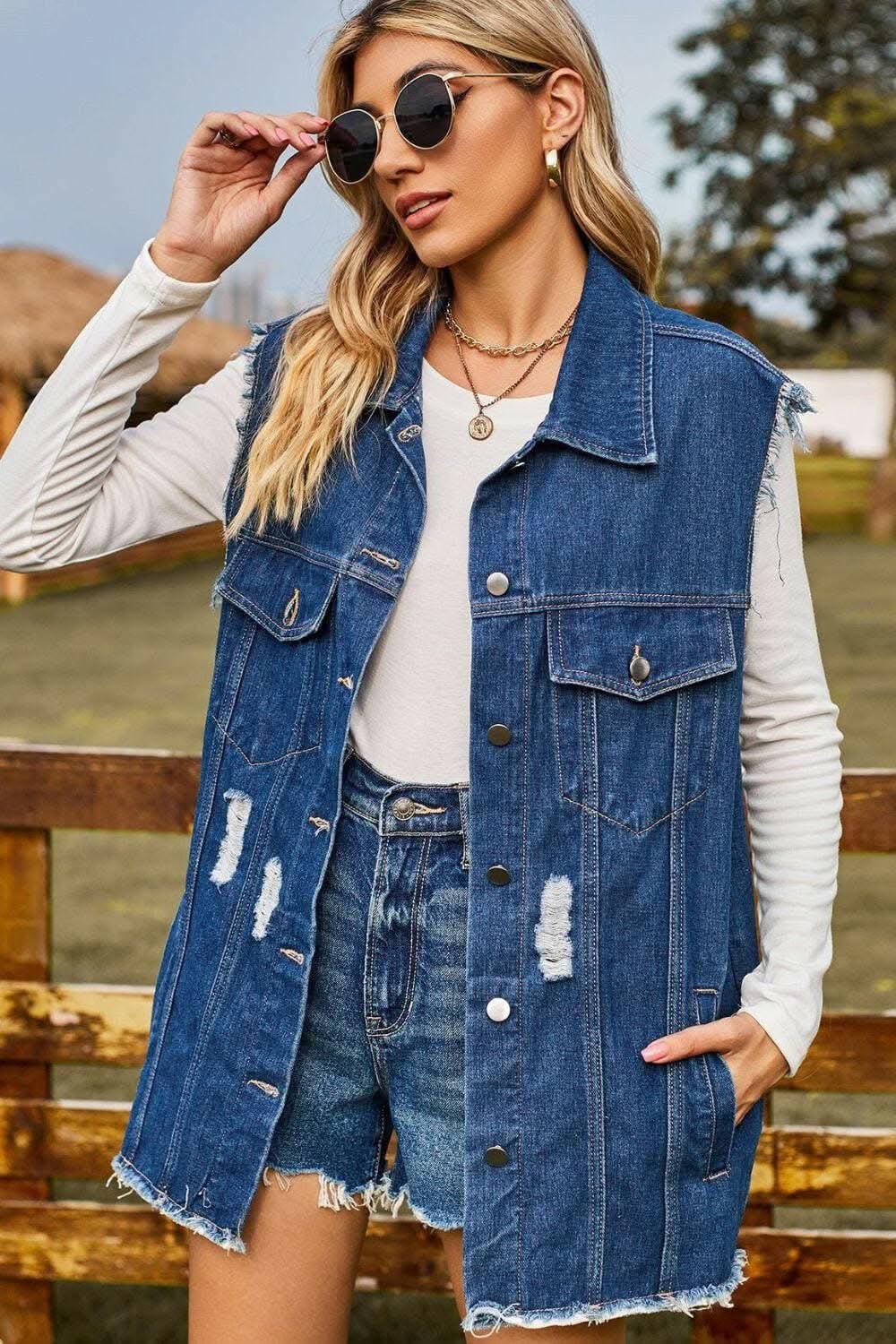 Jeans &amp;amp; Denim - Stylish distressed denim sleeveless top