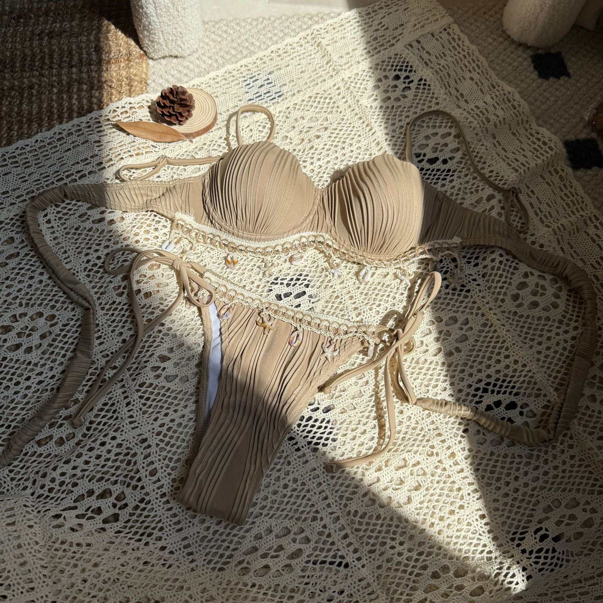 Summer Elegant Ladies Solid Textured Fabric Bikini Set | ZAKAPOP