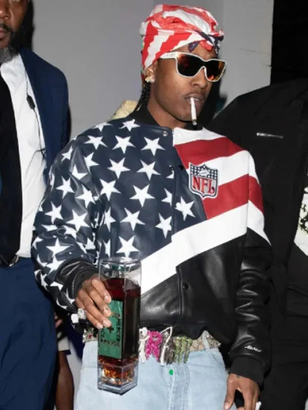 NFL Super Bowl ASAP Rocky USA Flag Leather Jacket