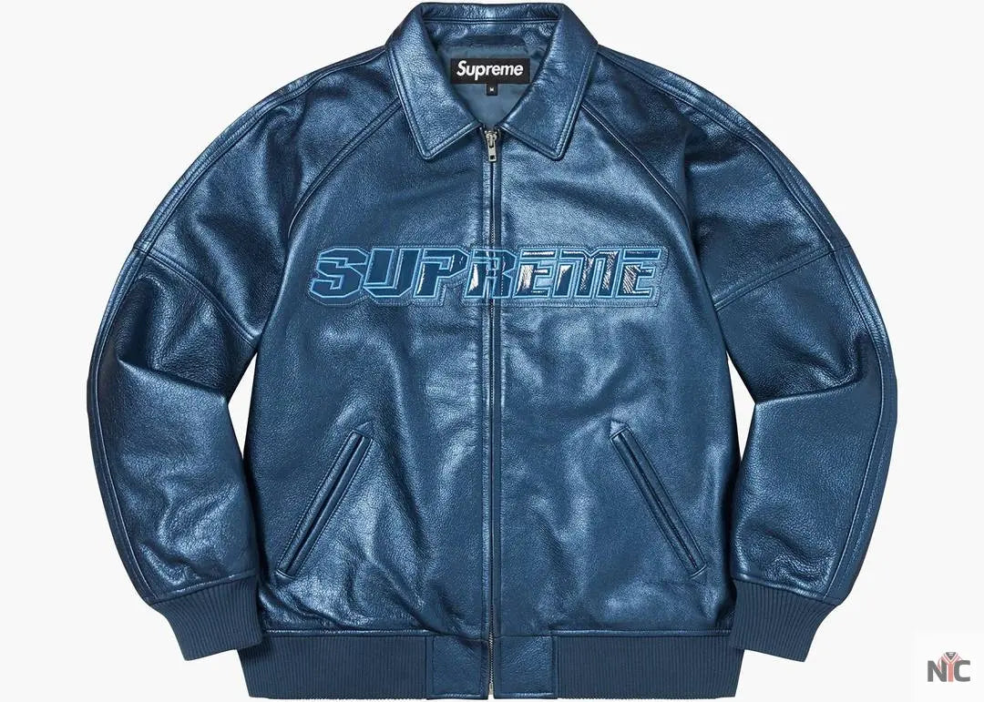 Supreme Silver Surfer Blue Leather Varsity Jacket
