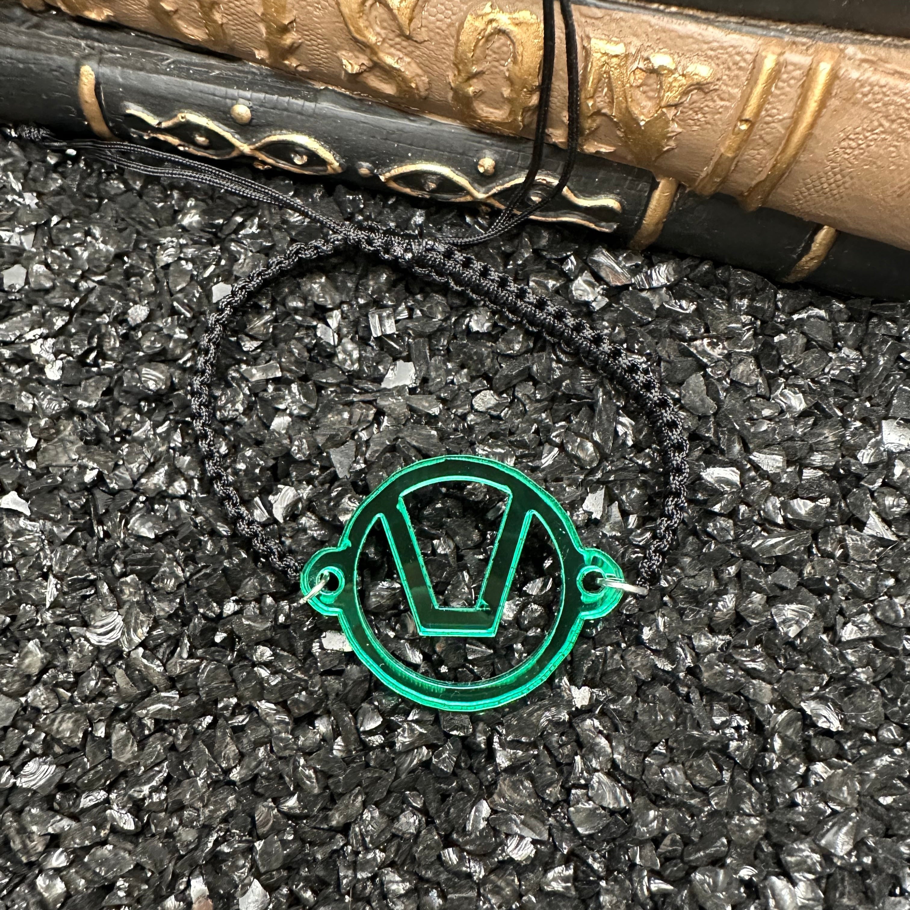 Swinger Symbol Green Acrylic Bracelet on Adjustable Black Cord