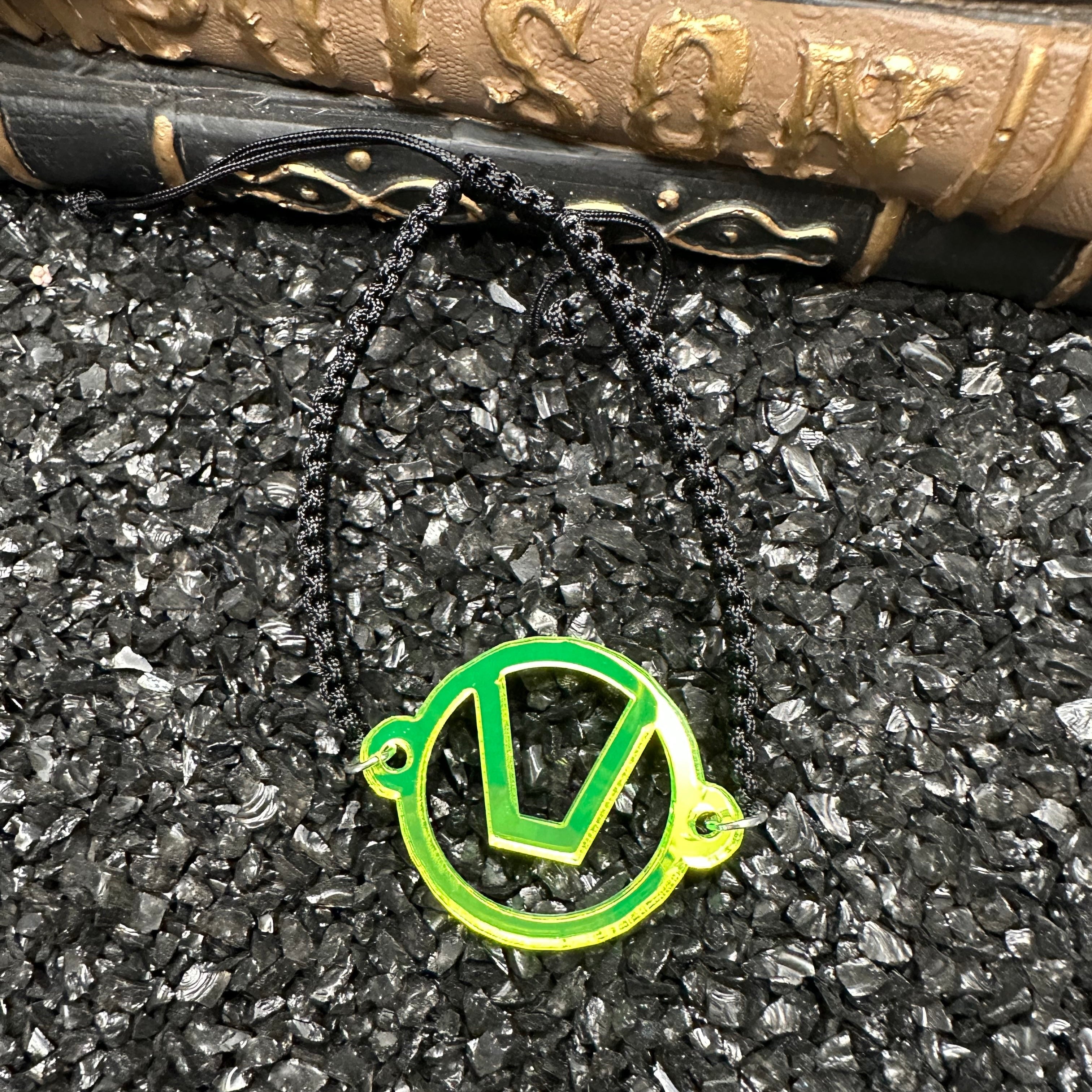 Swinger Symbol Lime Green Acrylic Bracelet on Adjustable Black Cord