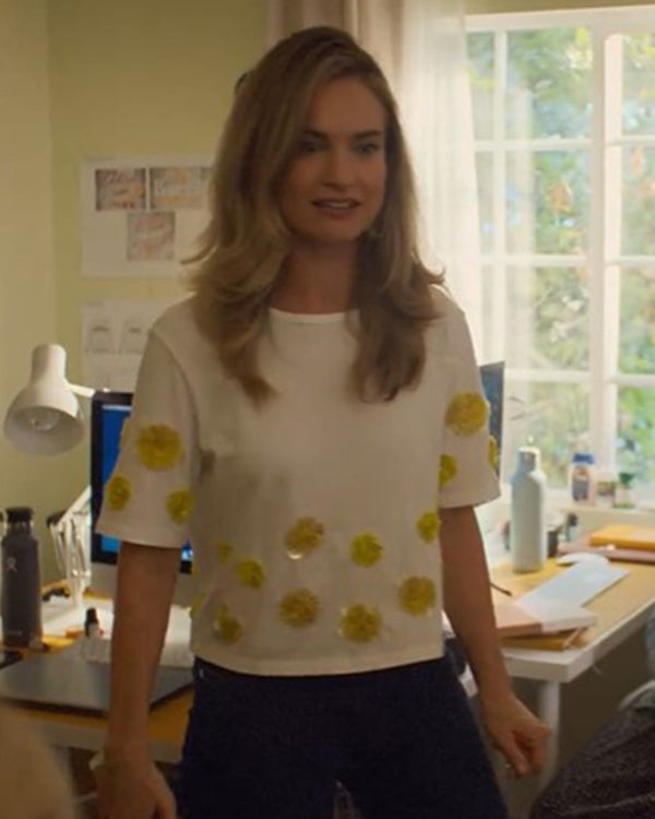 Swiped Lily James Floral White Top
