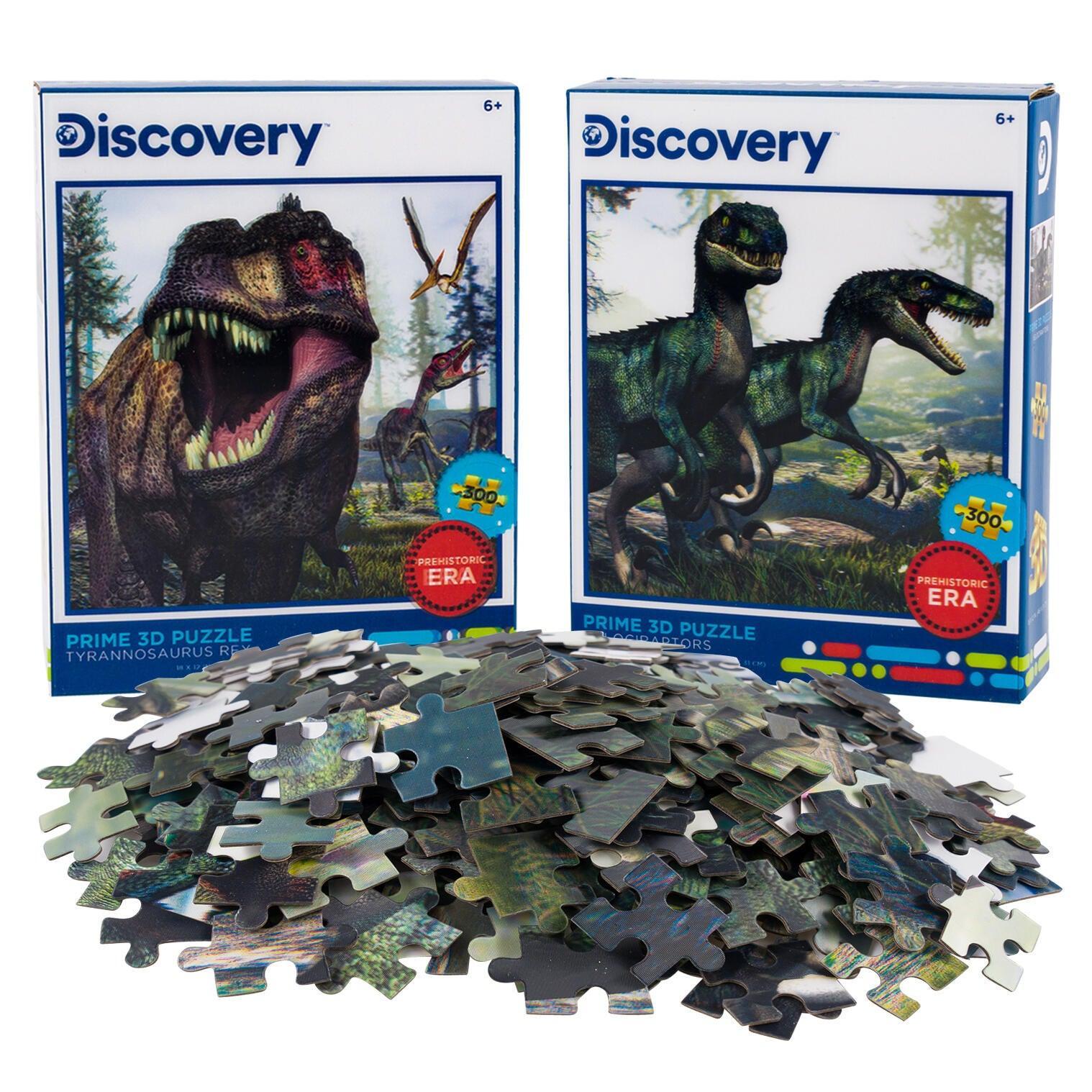 T-Rex &amp;amp; Velociraptors Set of 2 300 Piece Lenticular Jigsaw Puzzles Prime 3D