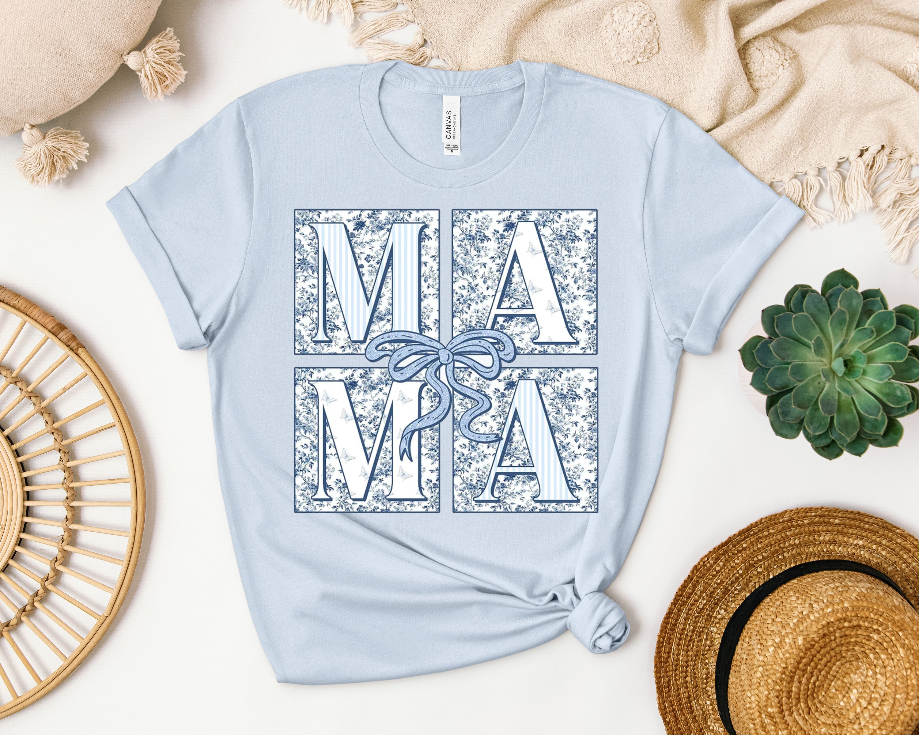 Blue Floral Mama Graphic Tee