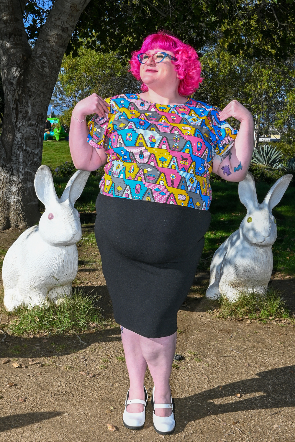 8-Bit A-Frames Cropped Tulip Sleeve in Pretty Pastels