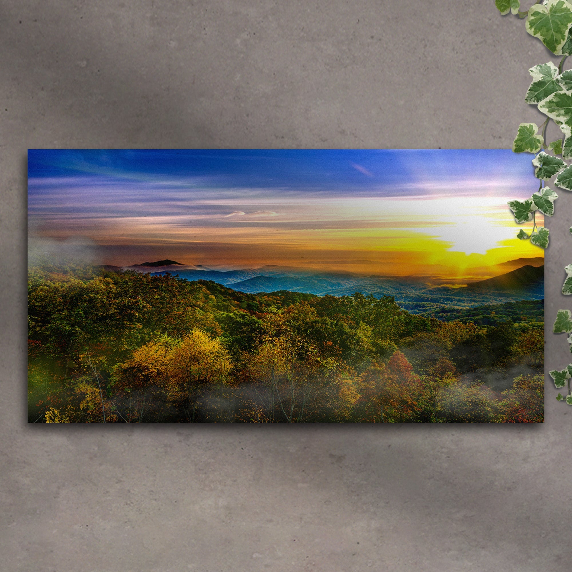 Foggy Mountain At Sunrise Canvas Wall Art