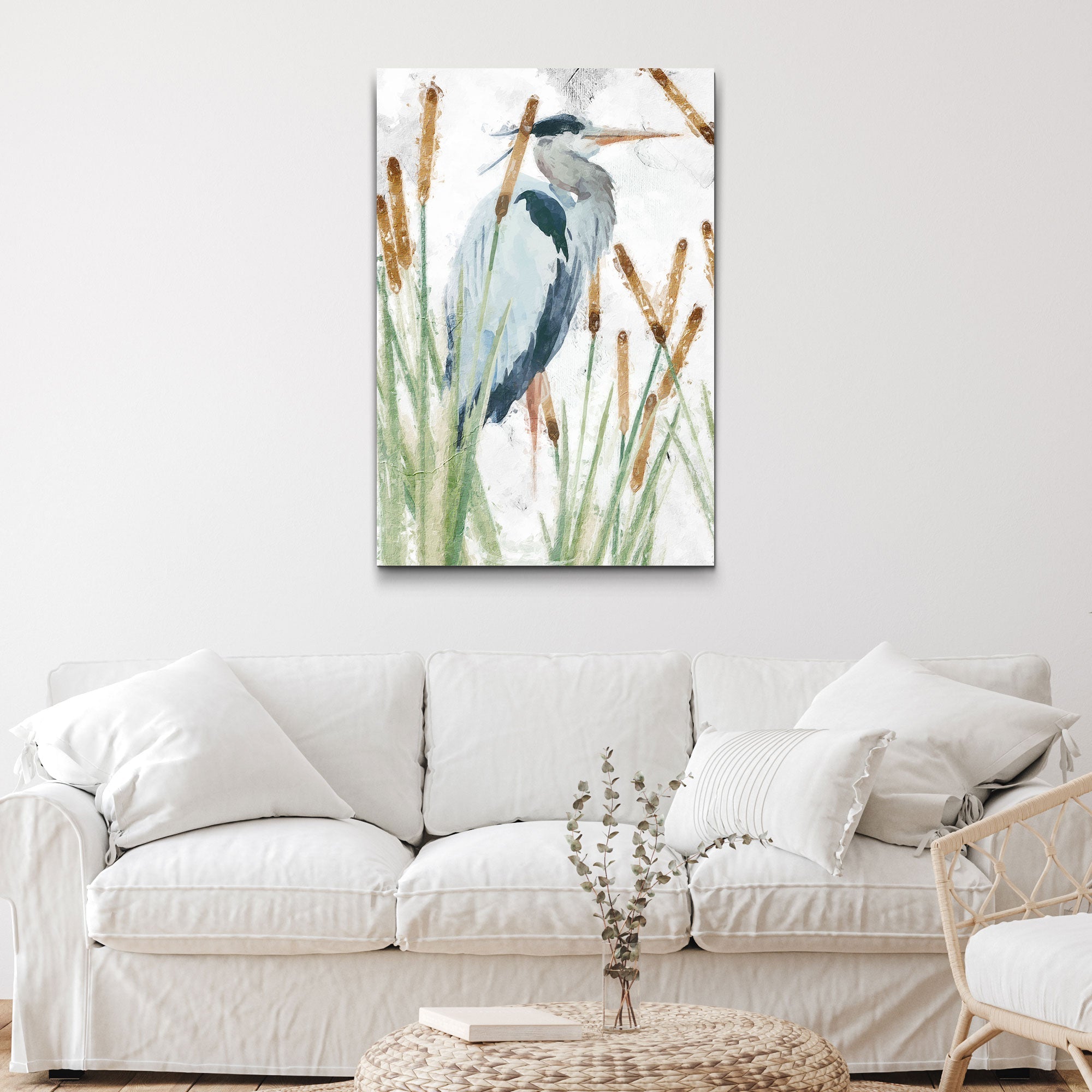 Heron In The Reeds Canvas Wall Art II