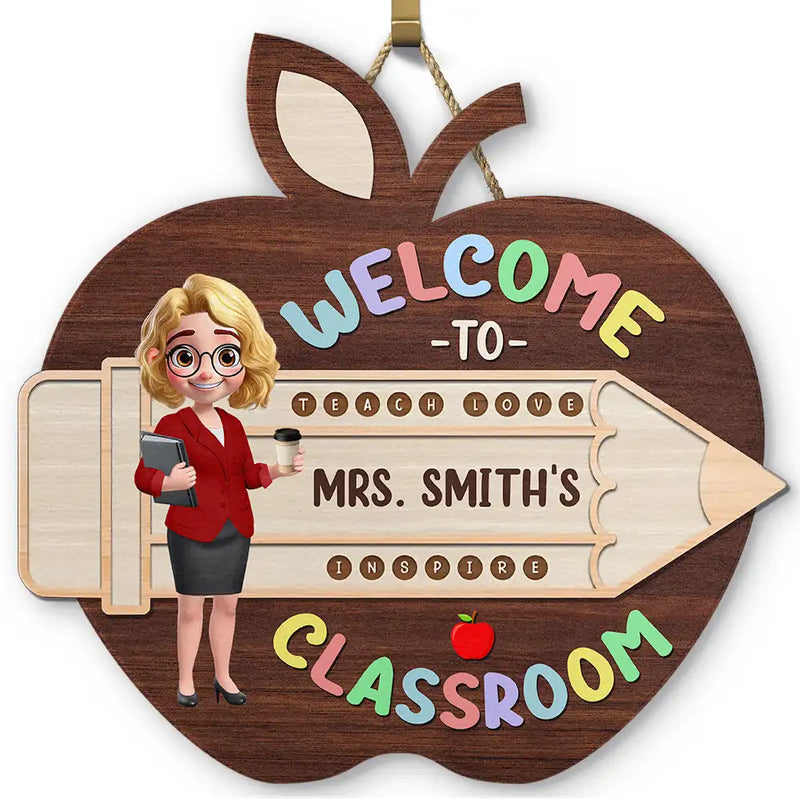 Teacher Apple Class Name - Personalized Custom Shaped Wood Sign - Back To School, 1st Day of School - Custom Gift For Teachers & Educators, Classroom Decoration