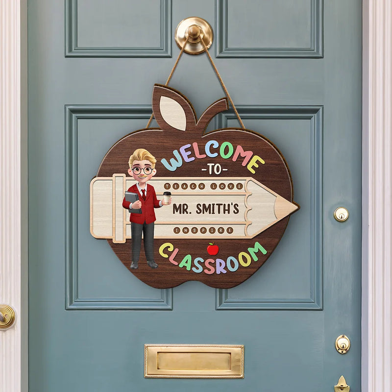 Teacher Apple Class Name - Personalized Custom Shaped Wood Sign - Back To School, 1st Day of School - Custom Gift For Teachers & Educators, Classroom Decoration
