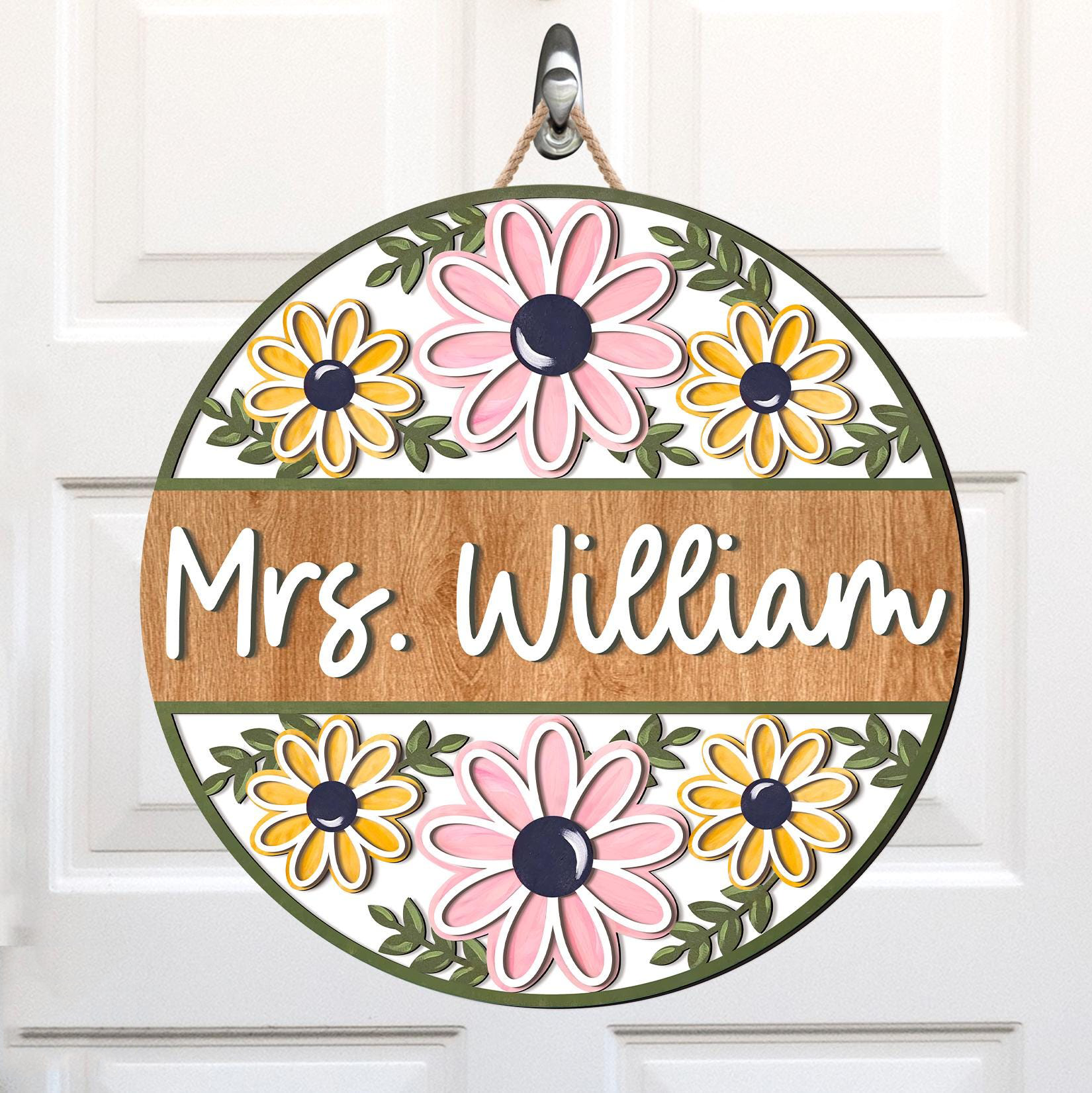 Retro Floral Teacher Door Sign - Personalized Round Wood Sign - Back To School, 1st Day of School - Custom Gift For Teachers & Educators, Classroom Decoration
