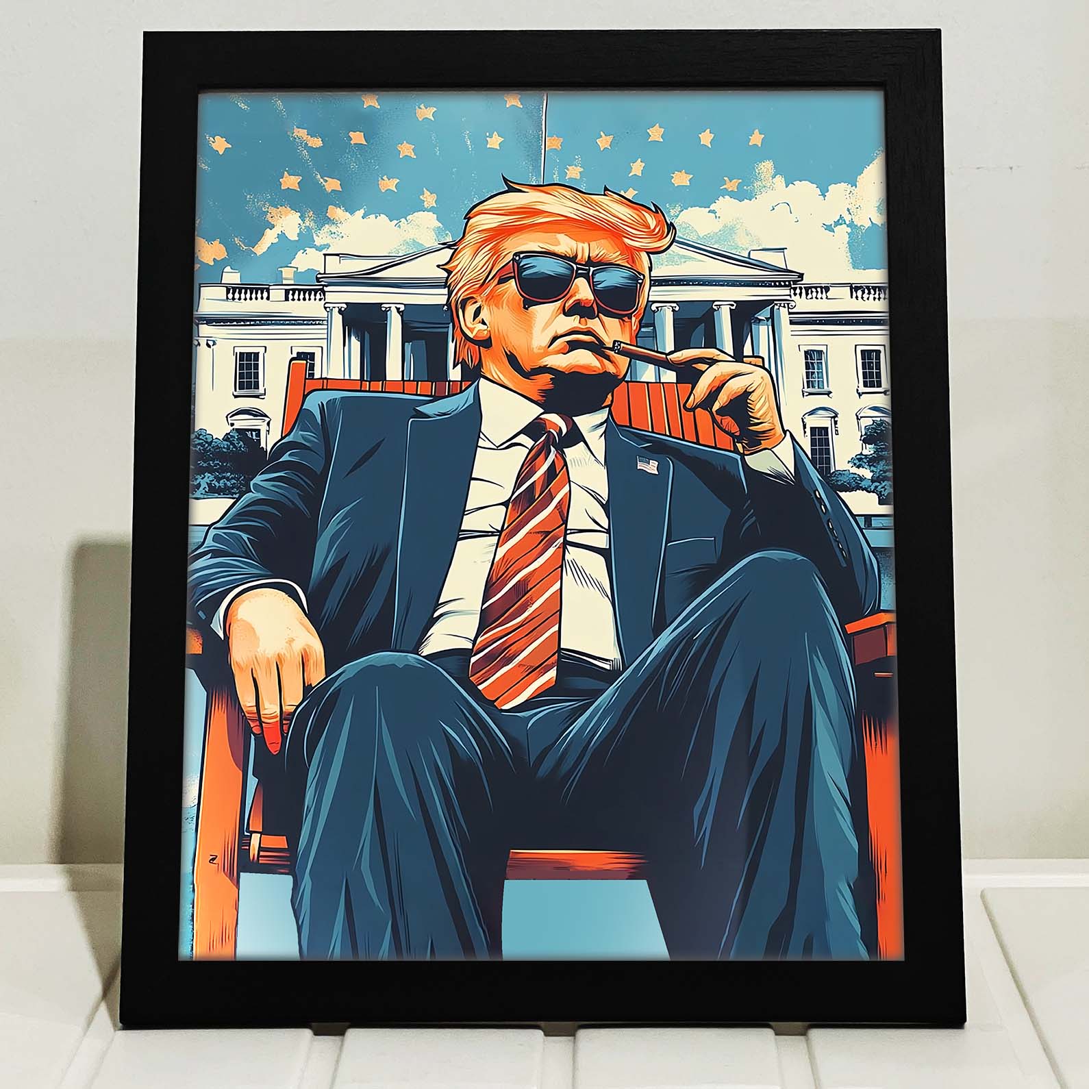 President Trump 47 Frame, Trump Sitting On A Deck Chair, Personalize Custom Frame With Trump Picture, Funny Donald Trump, Make America Great Again 681993 - GOP