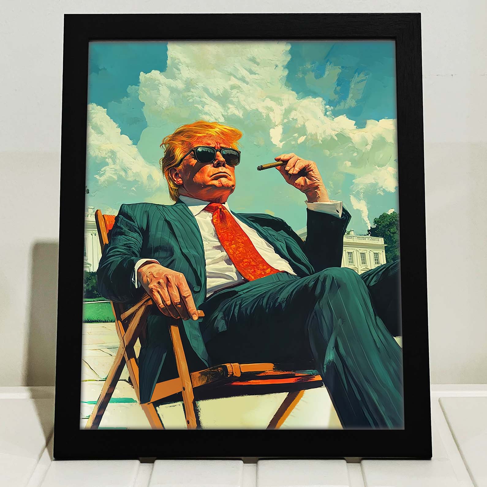 President Trump 47 Frame, Trump Sitting On A Deck Chair, Personalize Custom Frame With Trump Picture, Funny Donald Trump, Make America Great Again 681993 - GOP