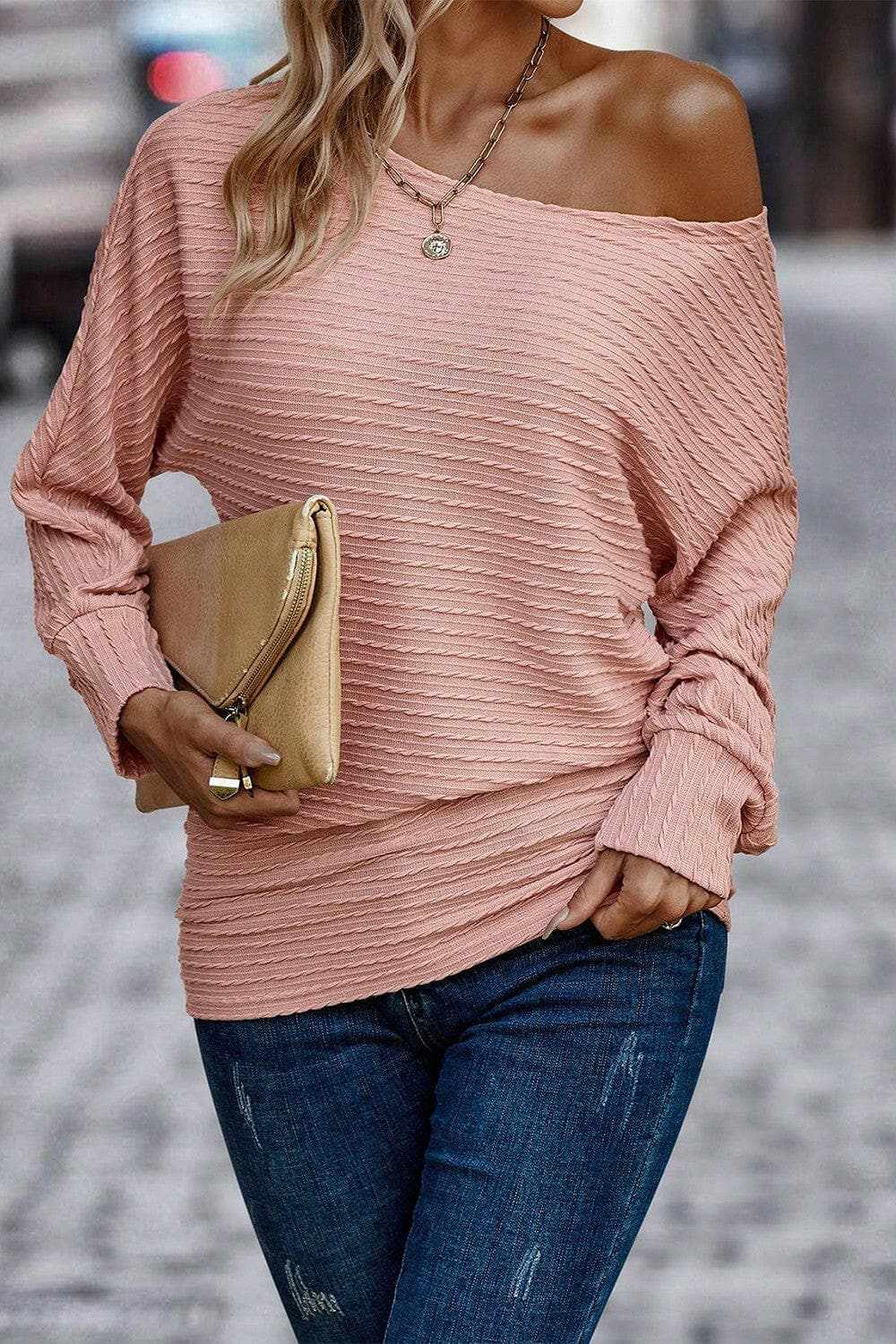 Trendsi Textured long sleeve top - comfy fit
