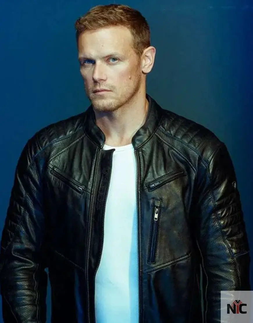 The Couple Next Door 2023 Sam Heughan Black Leather Jacket