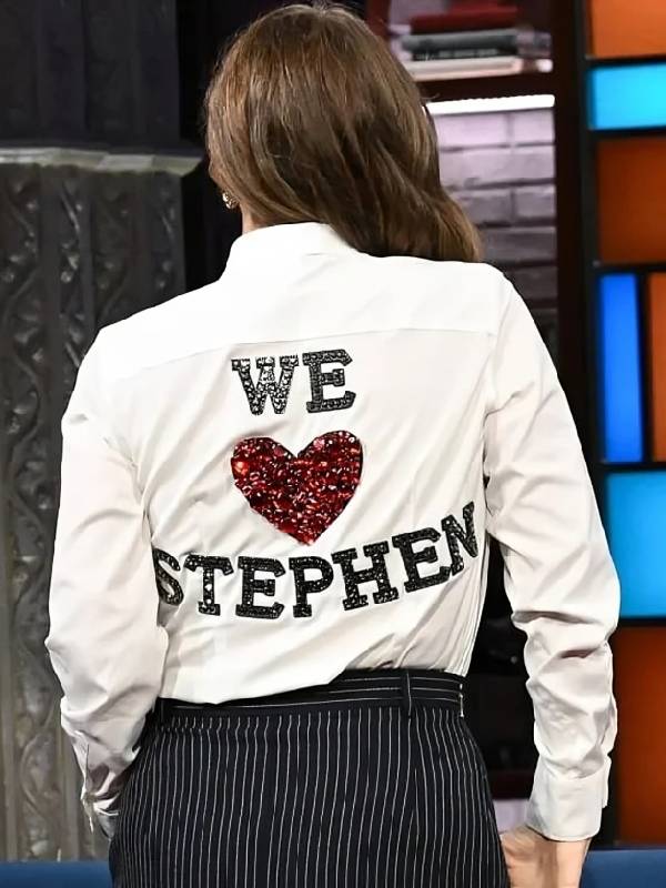 The Late Show Drew Barrymore We Love Stephen White Shirt